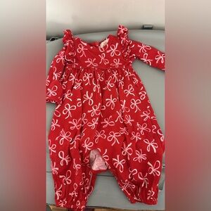 Red Baby Romper with Pink Bow Pattern